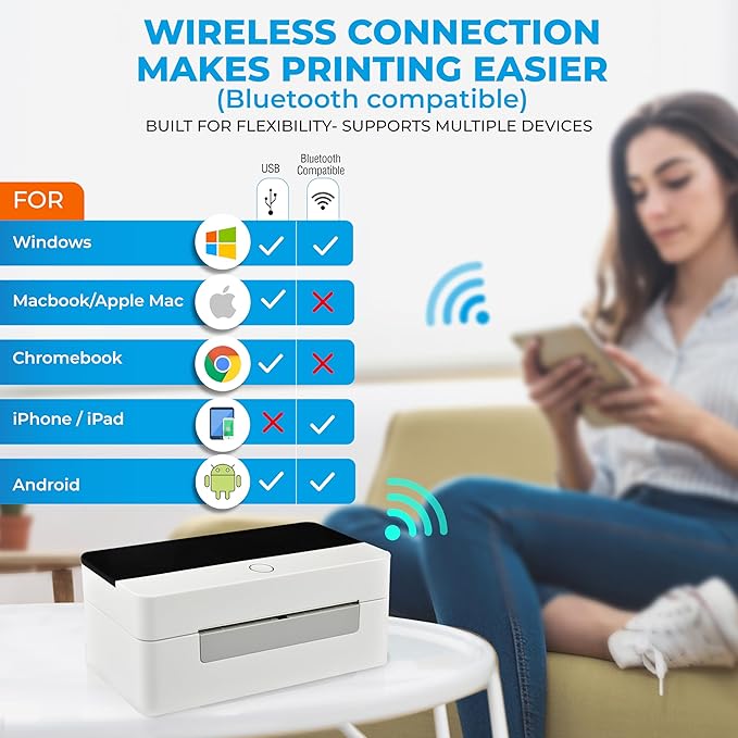 Arkscan 2054N Wireless Shipping Label Printer with USB and Wireless, for Connect to Bluetooth-Enabled Computer Devices, Support iOS, Android & Windows for 4x6 Direct Thermal Labels (Roll & Fanfold)