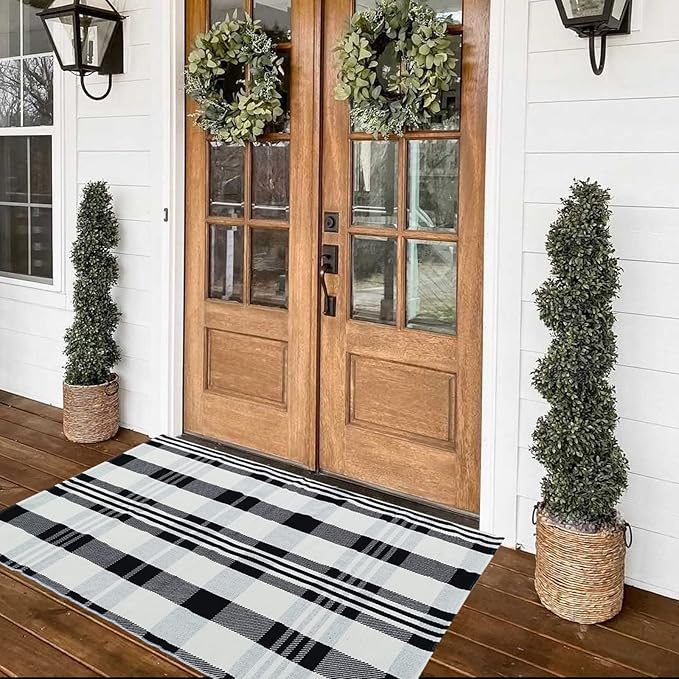 Buffalo Plaid Outdoor Rug 27.5"x43" Front Door Mat for Front Porch Decor,Spring Summer Welcome Mats Outdoor Indoor, Doormat for Farmhouse/Entryway/Home Entrance