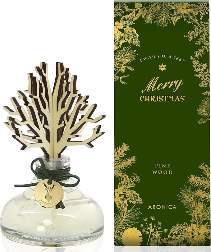 Aronica Christmas Diffuser 120ml / 4floz- Pine Wood Scent, Frasier Fir Essential Oil Reed Diffuser, Green Tree Oil Classy Christmas Nordic Decor, Luxury Skandinavisk Oils, White Elephant