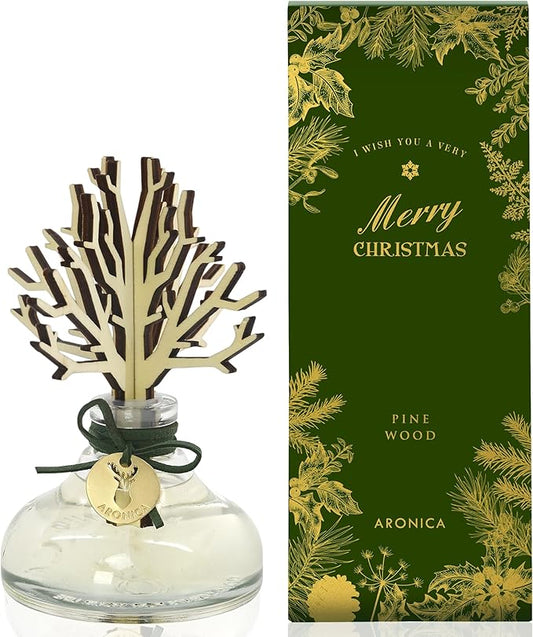 Aronica Christmas Diffuser 120ml / 4floz- Pine Wood Scent, Frasier Fir Essential Oil Reed Diffuser, Green Tree Oil Classy Christmas Nordic Decor, Luxury Skandinavisk Oils, White Elephant