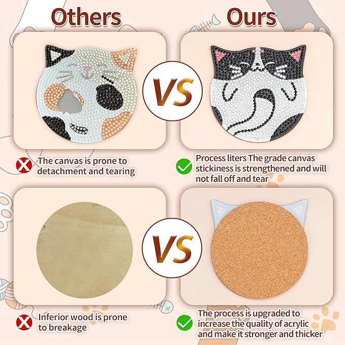 handlish 6 Pieces of Cute cat Diamond Art Coaster with Stand, Adult and Child Diamond Painting Art Set, DIY Diamond Art for Beginners, Family Craft Items (CAT)