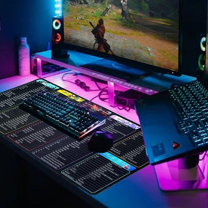 Thick Large Gaming Mouse Pad, XXL Gaming Mousepad Gamer Gifts for men, PC Game Keyboard Controls Quick Keys Shortcuts Commands Desk Mat,Gaming Room Desk Accessories for Boys,35.4*15.7 Inch