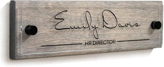 Name Plate For Wall or Door - Name Sign For Office (Gray Wood)