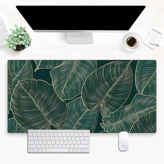 Green Desk Mat Monstera Palm Leaf Mouse Pad Large Gaming Mouse Pad XL Full Desk Mousepad Extended Keyboard Mat Big Long Mouse Mat Computer Laptop Desktop Mat Pad Desk Decor 31.5''X15.7''
