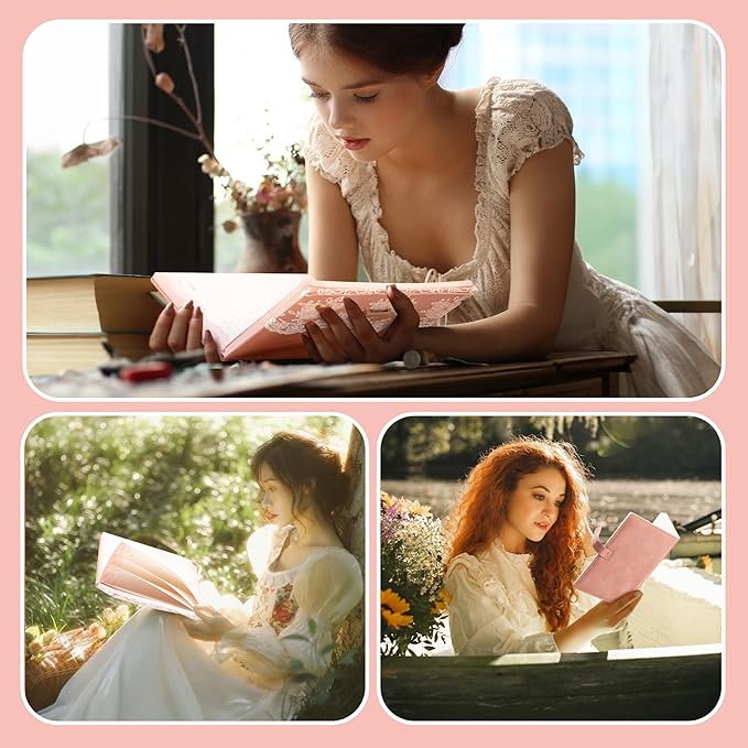 Lace Diary with Lock and Key for Women Girls 224 Pages Leather Password Journal with Lock A5 Locked Journals for Writing Note Taking, 5.6x 8.3, Pink