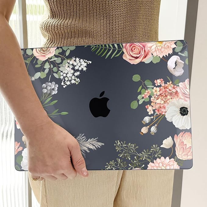 TWOLSKOO Compatible with MacBook Pro 13 inch Case 2023-2016 A2338 M2/M1 A2251 A2289 A2159 A1989 A1706, Plastic Hard Shell Cover & Keyboard Skin & Screen Protector, Rose Flower