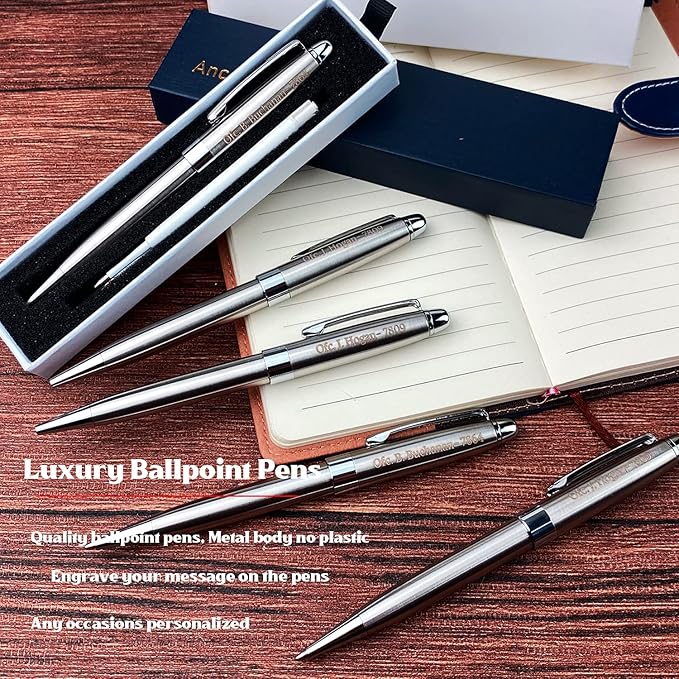 Ancolo Personalized Executive Business Pens - Medium Point Black Ink with 10 Extra Refills Custom with Your Name or Message, Gift for Students/Teacher/Manager/Lawyer/Professor 5PCS/Pack