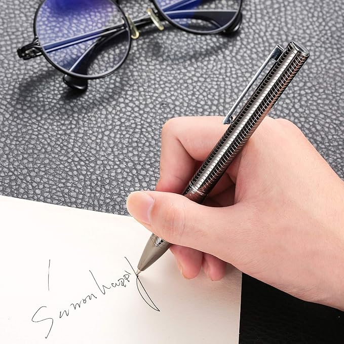 Ballpoint Pen with Gift Box for Men Women,Luxury Stainless Steel Retractable Pen Executive Home Office Use, and 2 Extra Refills Black Ink 1.0mm B2 (Dark Gray)