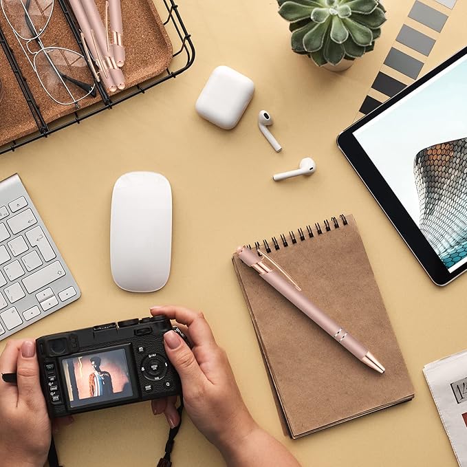 Tenare 12 Pieces 2 in 1 Stylus Metal Ballpoint Pen with Stylus Tip, 1.0 mm Black Ink Ballpoint Pen for Touch Screens(Rose Gold)