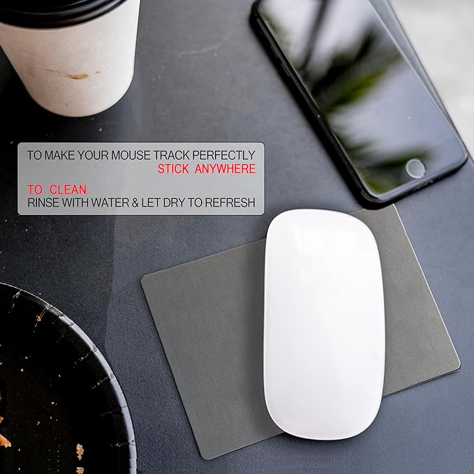 Mouse Pad Adhesive Bottom - Sticks to Any Surface - Portable - Webcam Covers Included (Blank Gray)