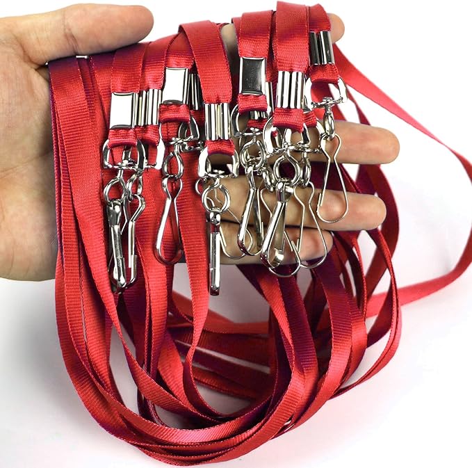 Beebel Red Lanyard Bulk Lanyards for Id Badges Flat Lanyard with Badge Clip Swivel Hook 50 Pack