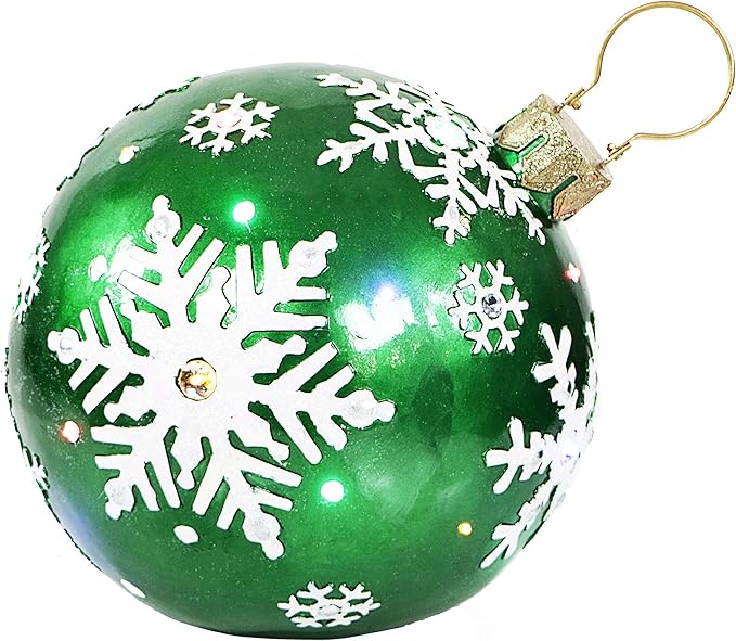 Fraser Hill Farm FFRS018-ORN1-GN Indoor/Outdoor Oversized Jeweled Ball Ornament w/Long-Lasting LED Lights, Green Holiday Decoration, 18"