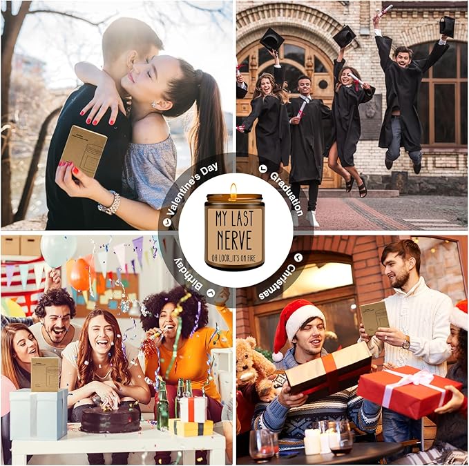 Homsolver Gifts for Women, Funny Friendship Gift for Best Friend - My Last Nerve Lavender Candle - Birthday Christmas Unique White Elephant Stocking Stuffers Gifts for Adults, Women, Her, BFF, Sister