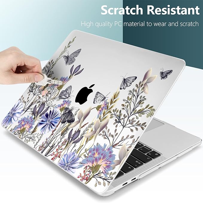 TWOLSKOO Compatible with MacBook Pro 13 inch Case 2023-2016 A2338 M2/M1 A2251 A2289 A2159 A1989 A1706, Plastic Hard Shell Cover & Keyboard Skin & Screen Protector, Garden Flower