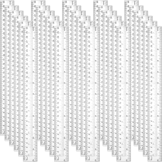 Zonon 30 Pcs 12 Inch Plastic Ruler Assorted Colors Ruler Bulk with Centimeters Millimeter and Inches Rulers First Day of School Gift for Kids School Classroom Office Supplies(Clear,Plastic)