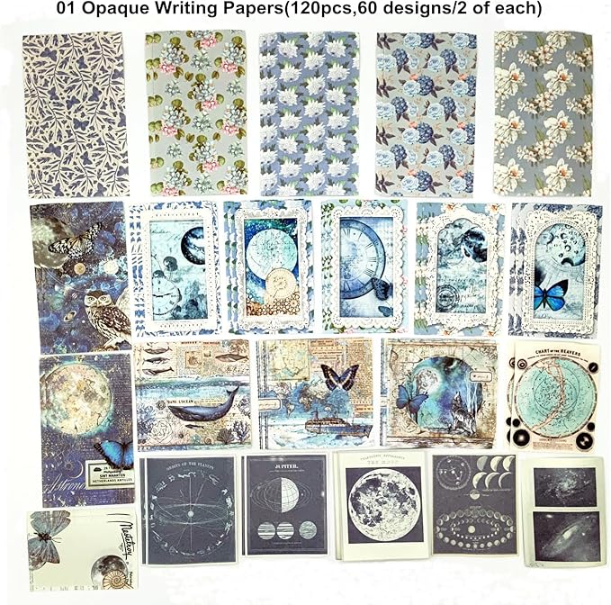 200PCS Vintage Scrapbooking Supplies Pack, Aesthetic Scrapbook Sticker Paper Art Journaling Kit for Bullet Junk Journals,Planner,Cottagecore Decor Gifts (Blue Series)