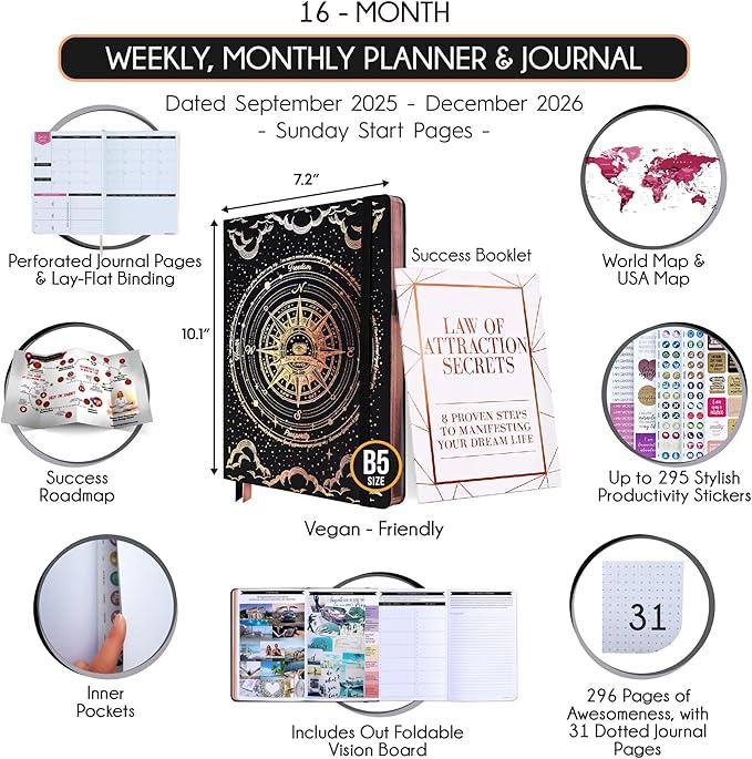 2025-2026 Planner Weekly and Monthly | 16-Month Life Planner to Increase Focus & Productivity | Reduce Overwhelm & Achieve Your Biggest Goals | Include Gift Box & Stickers | Sep 2025-Dec 2026