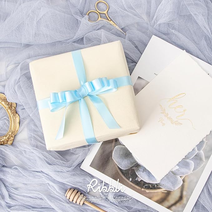 Ribbli Light Blue Satin Ribbon 5/8 inch x Continuous 25 Yards,Double Faced Satin Use for Craft, Gift Wrapping, Christmas Ornaments, Hair Bows, Bouquet Bows