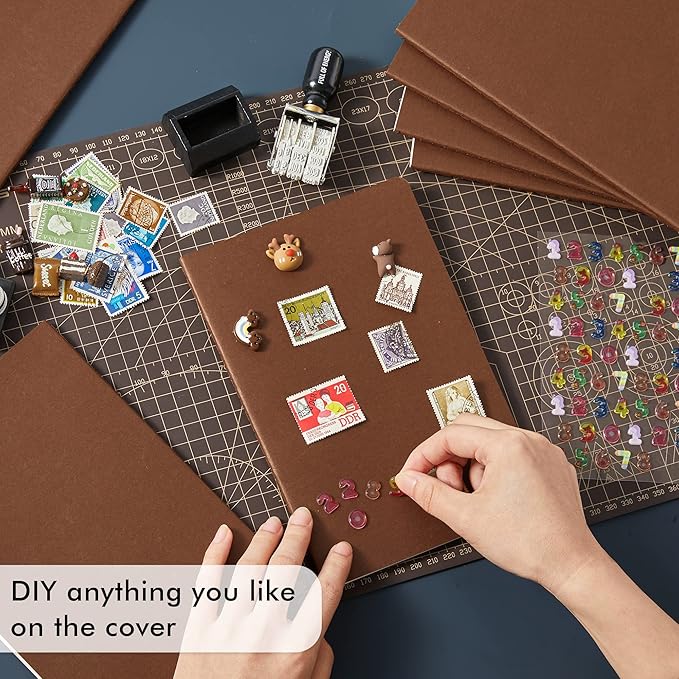 feela 8 Pack Soft Cover Journal Bulk, Notebooks College Ruled for Work, Lined Travel Journal for Women Men, Note Taking Notebook School Supplies Business Writing, 8.2” x 5.5”, A5, Brown