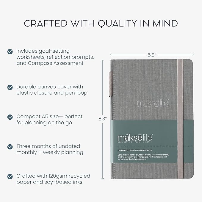 Quarterly Undated Planner - Goal Setting And Weekly Planner, Productivity Tools, Time-Management, Habit Tracker, Gray