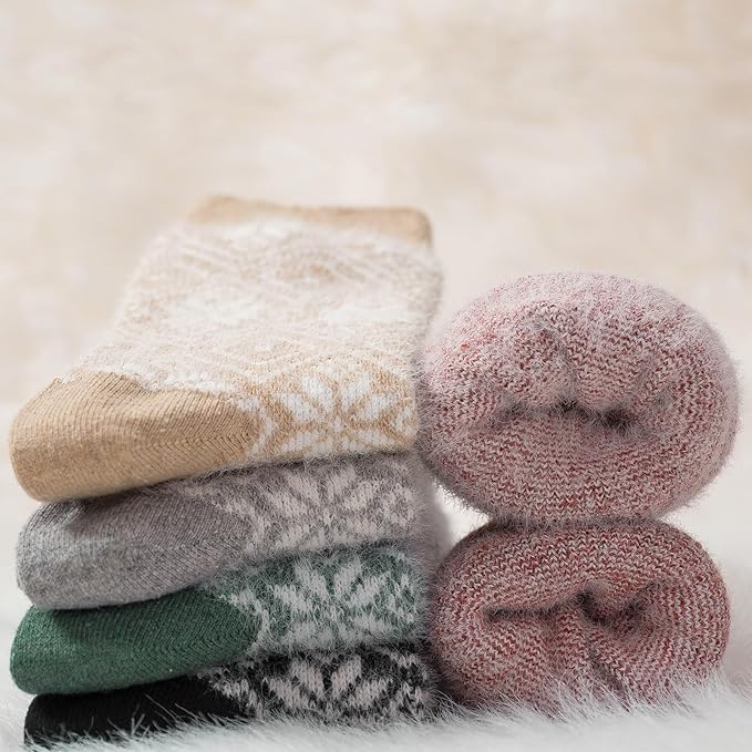 ICEIVY 5 Pair Fuzzy Cozy Socks for Women - Warm Comfy Soft Casual Home Sleep Winter Wool Socks - Gifts for Women