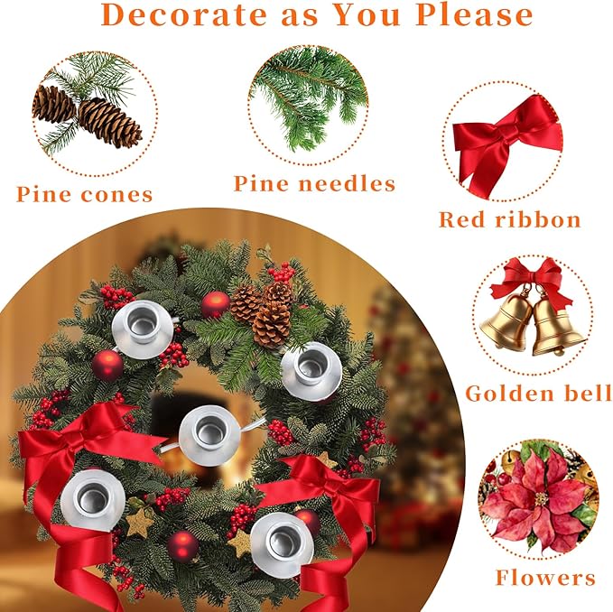 Advent Wreath Candle Holder, Christmas Candle Rings for Tapered Candles, Advent Wreath 5 Candle Holder for Christmas Festival Home Party Church Decor, Silvery