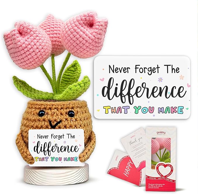 Gossby Handmade Positive Tulip Flower Crochet - Never Forget The Different That You Make - Inspirational Gift for Women - Thank You, Appreciation, Positive Gift for Teacher, Mom, Friend, Coworker