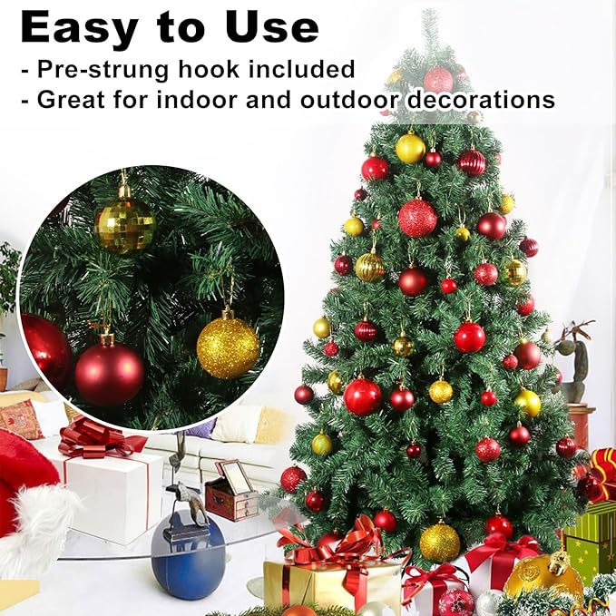 18Pcs Christmas Balls Ornaments for Xmas Tree - Shatterproof Christmas Tree Decorations Medium Hanging Ball Red & Gold 2.5in x 18 Pack