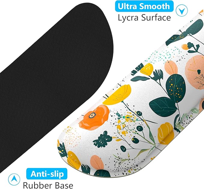 Dapesuom Enlarge Keyboard Wrist Rest, Memory Foam Wrist Cushion for Desk Mats Support, Typing Pain Relief Keyboard Mouse Pad Rests Set with Non-Slip Base for Gaming Laptop Computer, Flowers & Herbs