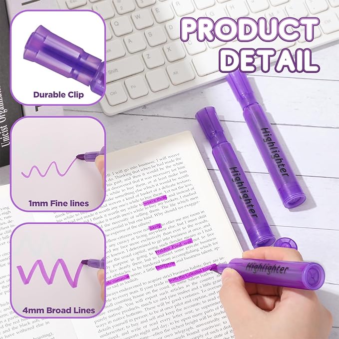 Qilery 30 Pack Highlighters Bulk, Tank Style Chisel Tip Highlighters Markers Quick Drying for Kids and Adult Coloring, Classroom Home Office School Supplies (Purple)