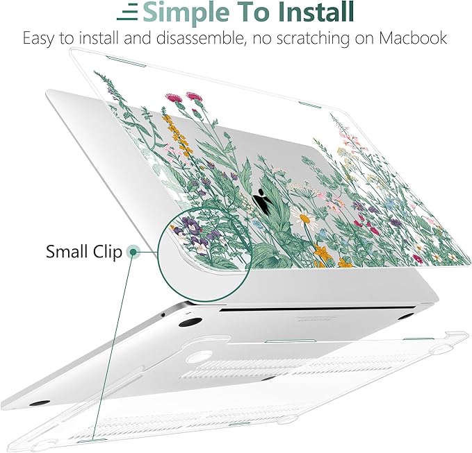 TWOLSKOO Compatible with MacBook Pro 13 inch Case 2023-2016 A2338 M2/M1 A2251 A2289 A2159 A1989 A1706, Plastic Hard Shell Cover & Keyboard Skin & Screen Protector, Botanical Illustration