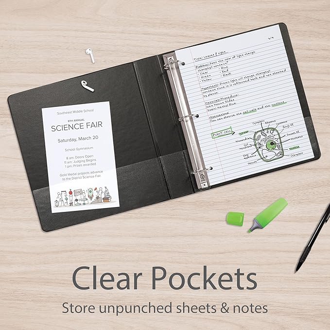 Oxford 3 Ring Binders, 1 inch ONE-Touch Easy Open D Rings, Durable Binders for School and Office, ClearVue, Xtralife Hinge, Non-Stick, PVC-Free, Black, Holds 250 Sheets, 4 PK (79903)