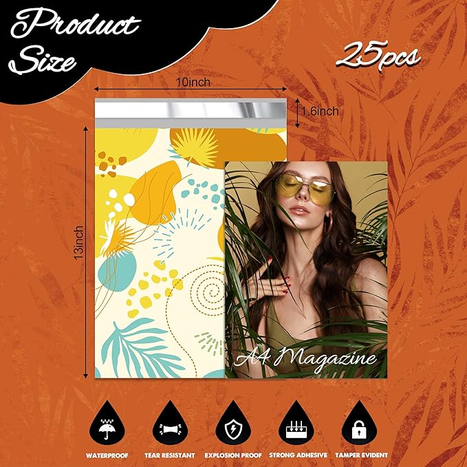 Colorful Leaves Poly Mailer 10x13 Inch 25 Pcs, Waterproof Shipping Bags for Clothing, Tear-Resistant Mailier Bags, Strong Mailing Bags with Self-Seal