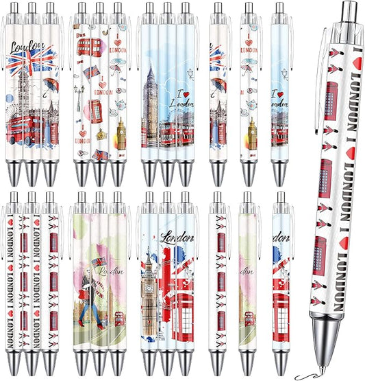 London Ballpoint Pens Set - 24PCS London Travel Souvenirs United Kingdom England Pens London City Gift Pen British Deck Bus Tower Bridge BallPoint Pens for Office School Supplies Traveler Gift