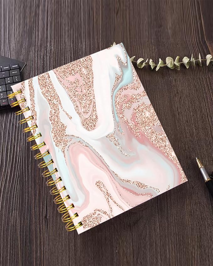 iampanda Spiral Journal Notebook,Strong Twin-Wire Binding with Premium Paper for Girl Women,60 Sheets A5 College Ruled Notebook/Journal,Perfect for School Office Home Gifts,Modern Rose Gold Glitter