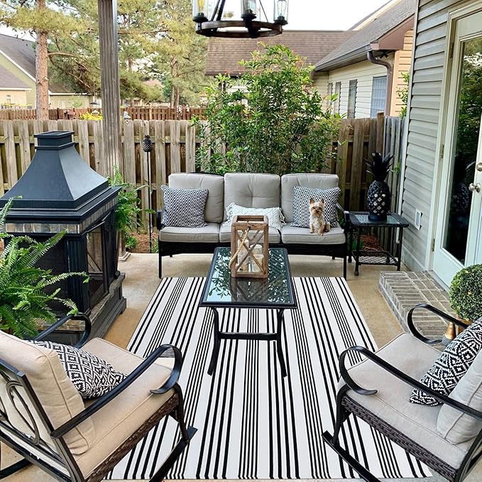 Black and White Striped Outdoor Rug 4' x 6' Front Porch Rug Machine Washable Front Door Mat Indoor/Outdoor Area Rugs Floor Mat for Farmhouse/Front Porch/Entryway/Laundry Room