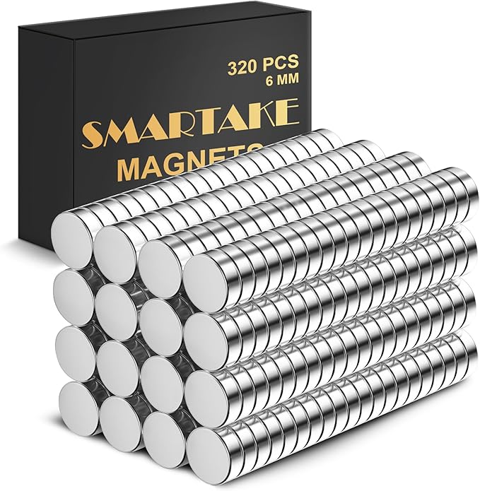 SMARTAKE 320 Pcs Refrigerator Magnets, 6x2mm Small Round Fridge Magnet, Multi-Use Premium Neodymium Office Magnets for Fridge, Whiteboard, Billboard in Home, Kitchen, Office and School (Silver)