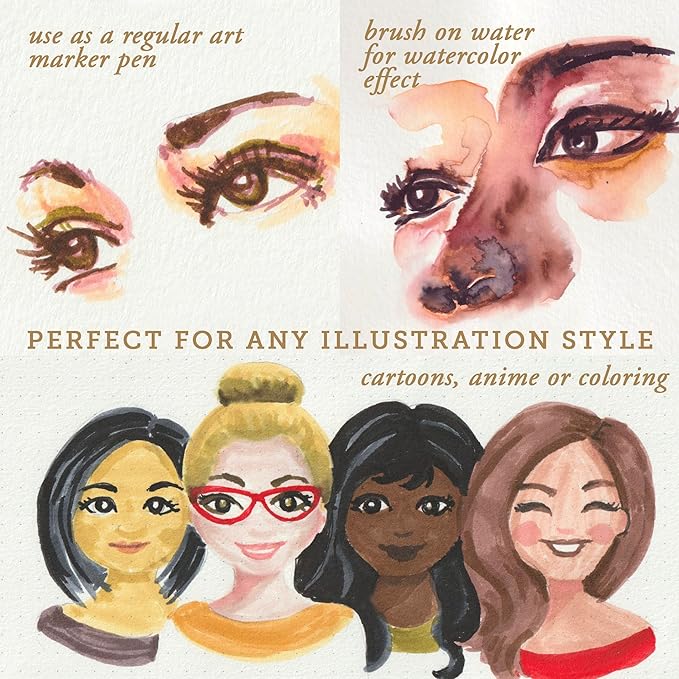 Primrosia 24 Skin Tones Dual Tip Marker Pens, Hair and Portrait Watercolor Sketch Set – Fine and Brush Ends, Art Supplies for Coloring, Sketching and Drawing