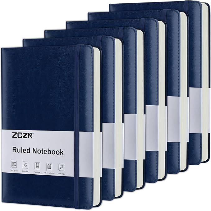 ZCZN 6 Pack Lined Journal Notebooks, 192 Pages A5 Hardcover Leather Journals for Work,Writing,School & Travel, College Ruled Journaling Notebooks for Notes Taking,Diary Notepad (Blue*6)