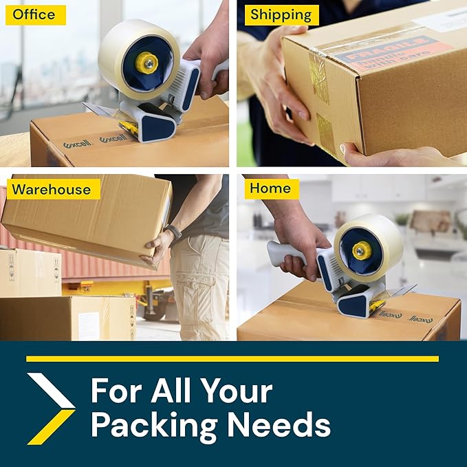 Excell EC-206 Safeguard Packing Tape Dispenser (2" Wide): Retractable Blade Cover for Safety, Push Flap for Smooth Cutting, and one-Hand use. Ideal for Shipping and Carton Sealing.(2Pack)