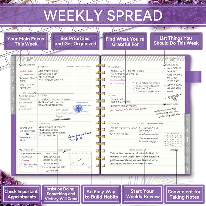 Planner 2025-2026, Weekly and Monthly Planners for Teacher & Student,Jul.2025 - Jun.2026, AIMPEAK Daily Calendar Planner with Monthly Tabs, Pen Loop, Flexible Waterproof Cover, Purple, 5.5" x 8.5"