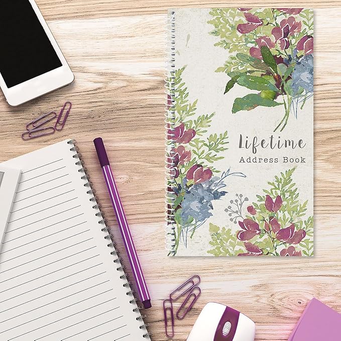 Current Fall Florals Address Book - 94 Pages; Small 5" x 8-1/2" Size for Purse or Office, Spiral Bound Soft Cover Organizer for Contacts, Addresses, Email, & Phone Numbers + 50 Replacement Stickers
