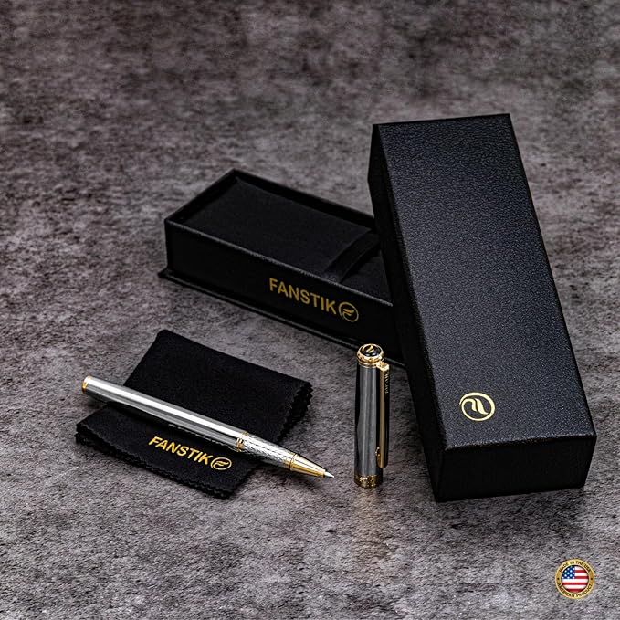 Customized Silver & Gold Luxury Rollerball pen (Made In USA) fancy gift set for women, Real 24K Gold Plating, Professional executive pen gift set for men (Lux Custom-Rollerball Silver-Gld)