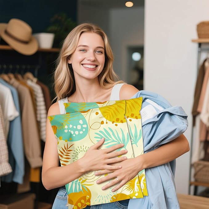 Colorful Leaves Poly Mailer 12x15.5 Inch 50 Pcs, Waterproof Shipping Bags for Clothing, Tear-Resistant Mailier Bags, Strong Mailing Bags with Self-Seal