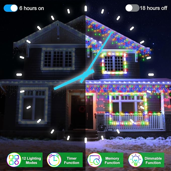 164FT 1620 LED Outdoor Christmas Lights - 360 Ice Drops, 12 Pro Modes with Timer Memory & Brightness, Waterproof Hanging Ice String Light for Holiday Wedding Garden Fence House Decor (Multicolor)
