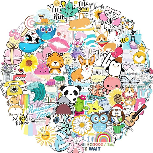 300Pcs Aesthetic Stickers for Adults Teens Kids, Boho Water Bottle Stickers,Cute Bulk Kawaii Sticker, Waterproof Vinyl Preppy Laptop Phone Guitar Sticker for Girls Womens