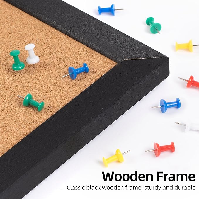 Board2by Extra Large Cork Bulletin Board 60" X 36", Black Wood Framed 5'x3' Corkboard for Wall, Wall Mounted Notice Pin Board with 18 Push Pins for School, Home & Office
