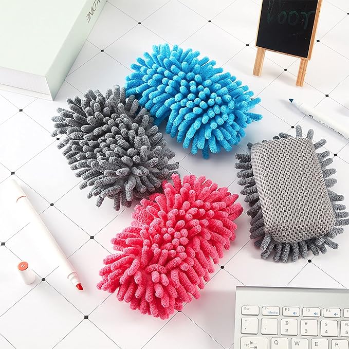 Zonon 4 Pieces Dry Erase Eraser Microfiber Shag Washable Whiteboard Eraser for Markers, Chalk, Classroom, Home and Office(Blue, Pink)