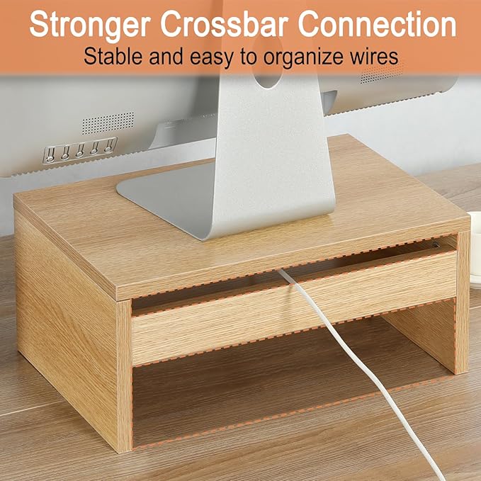 TEAMIX Higher Monitor Stand Riser, Wood Monitor Riser with Storage for Desk Small Monitor Stand TV/Screen/PC/Laptop Riser Computer Stand Desktop Shelf