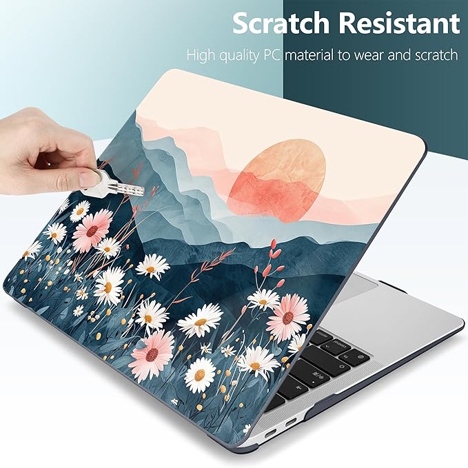 DONGKE Compatible with MacBook Air 13 inch Case 2021 2020 2019 2018 Release A2337 M1 A2179 A1932 with Retina Display & Touch ID, Plastic Hard Shell & Keyboard Cover - Sun & Daisie